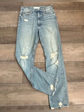 Mother Rider Skimp Jeans 29 High Rise Full Length Light Wash Distressed
